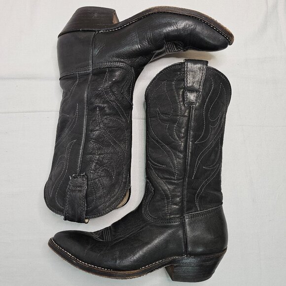 Stewart Boot Co 1977 VTG Hand Made Black Cowhide Leather Cowboy Boots Mens 8.5EE - Picture 9 of 14
